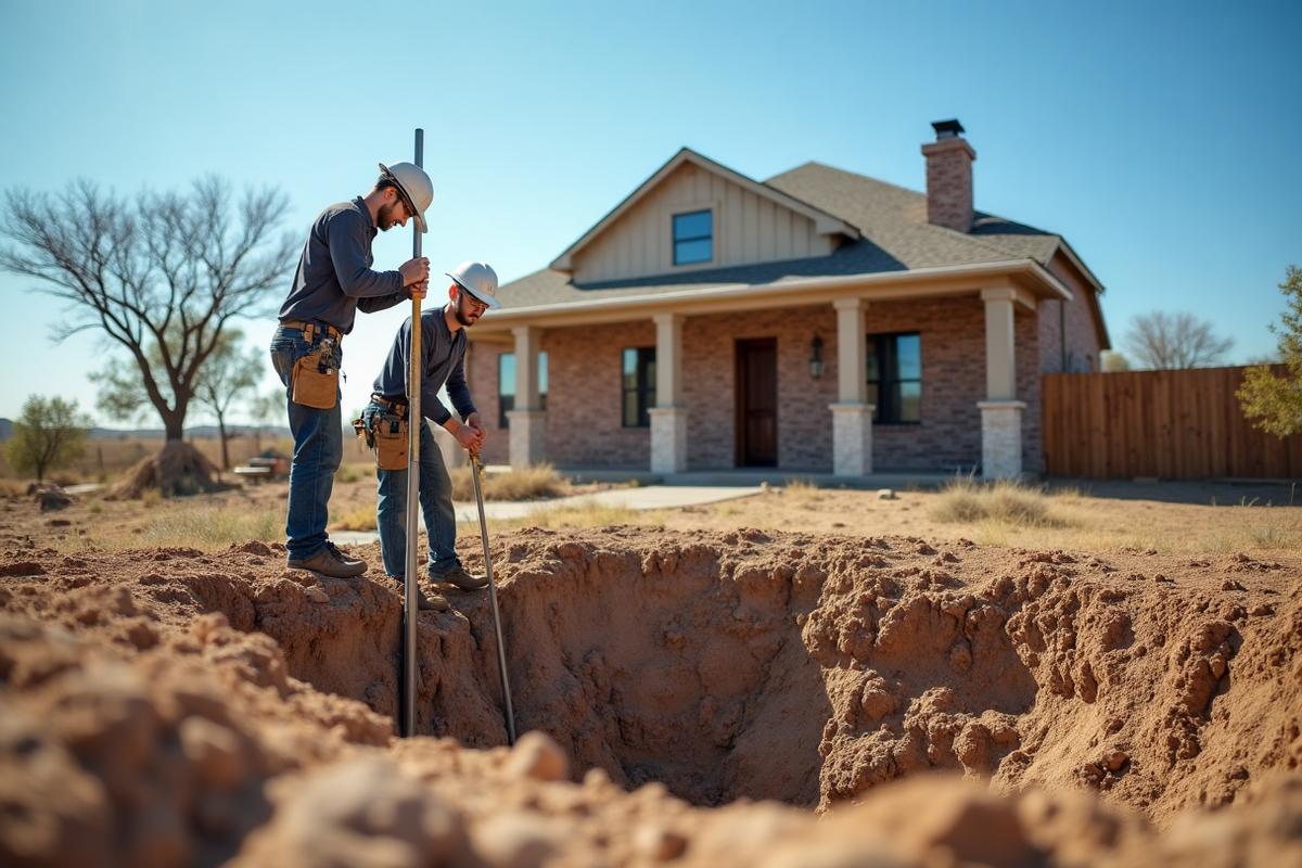 Professional foundation repair workers fixing foundation in West Texas home